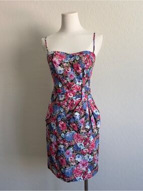 Ark & Co Floral Sweetheart Mini Dress in Pink & Blue